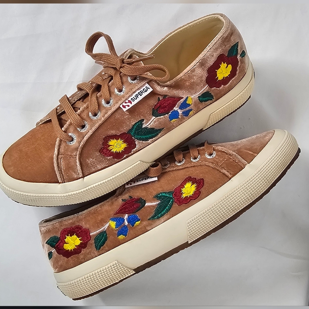 Superga 2750 Silk Velvet Sneakers Mauve Floral Embroidered Women’s 8 EU 39 - Picture 7 of 14